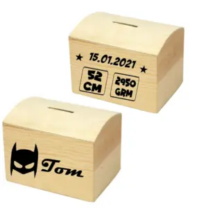 Houten geboorte spaarpot batman