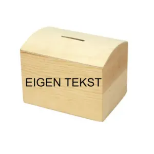 Houten spaarpot eigen tekst