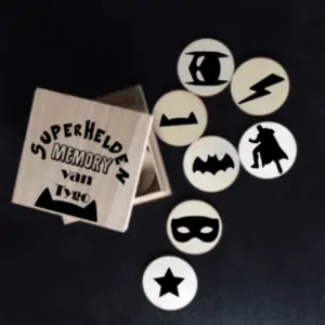 houten superhelden memory in doosje