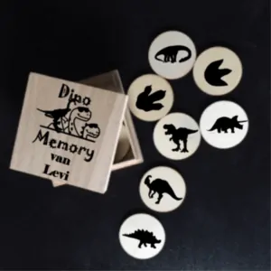 Houten Dinosaurus memory in doosje