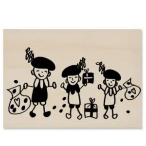 Houten kaart strooiende pieten-sinterklaas