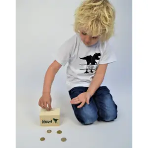 Alternative view of Houten spaarpot Dinosaurus met naam