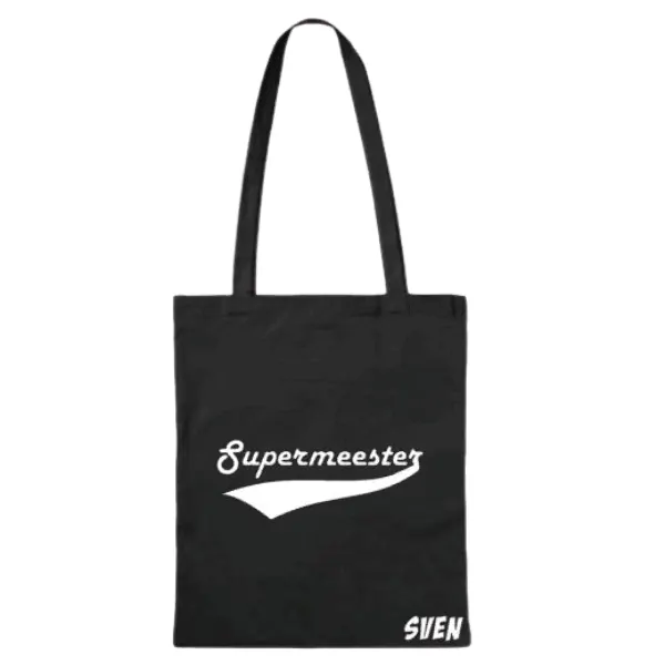 katoenen tas Supermeester met naam lang hengsel