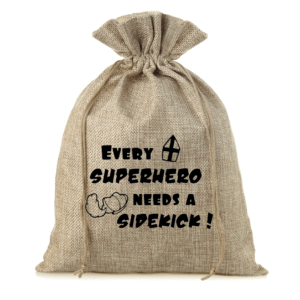 Jute zak Sinterklaas - every superhero needs a sidekick 75x55 cm